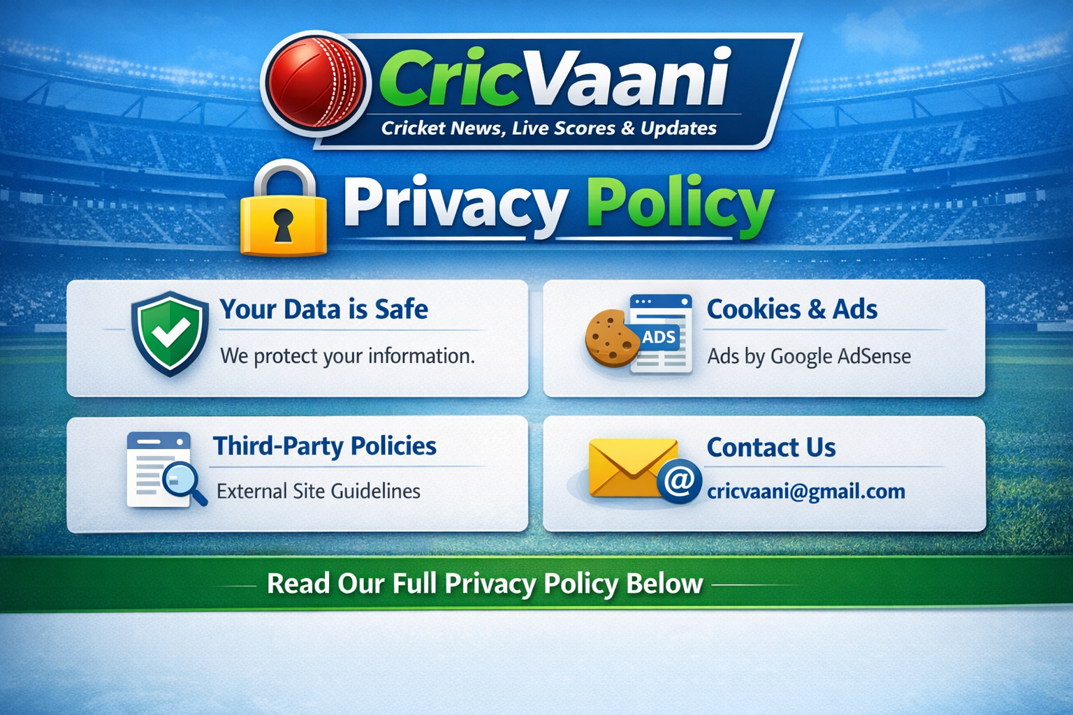 Privacy policy document page on IPL 2026 cricket website