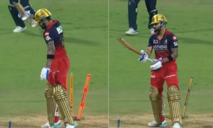 virat kohli bat hits pads video
