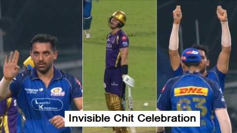 Deepak Chahar Invisible Chit Celebration after Finn Allen wicket during KKR vs MI IPL 2026 at Eden Gardens