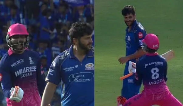 Jadeja Shardul Clash moment during MI vs RR IPL 2026 match as Ravindra Jadeja hits back after Shardul Thakur's no ball celebration at Wankhede Stadium