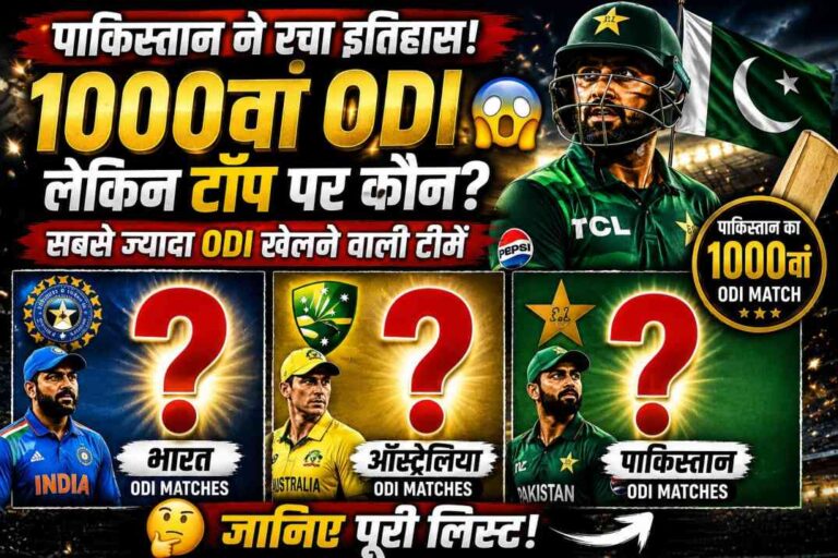Most ODI Matches Played comparison featuring Pakistan's 1000th ODI milestone alongside India and Australia in the all-time ODI matches list