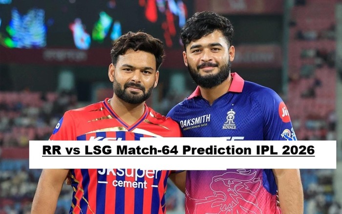 RR vs LSG Match- 64 prediction IPL 2026 players, match details, pitch report, playing XI and fantasy tips