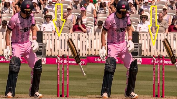 Ryan Higgins Hit Wicket viral moment during Surrey vs Middlesex T20 Blast 2026 match as bat slips from hand and hits the stumps