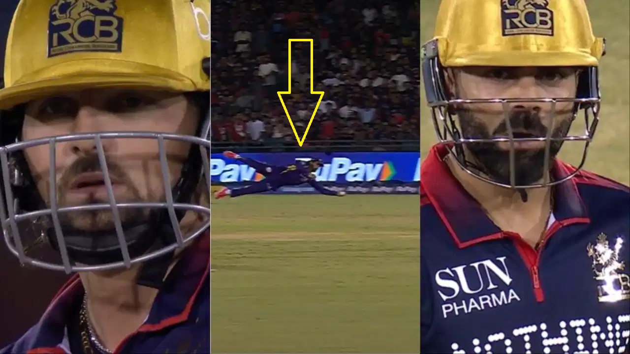 Manish Pandey stunning catch during Royal Challengers Bengaluru vs Kolkata Knight Riders match in IPL 2026 with Virat Kohli shocked reaction