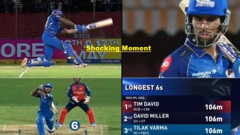 Tilak Varma 106m Six Video: MI Star Hits Massive Six Onto Stadium Roof vs PBKS