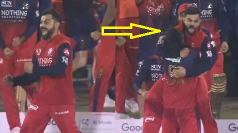 Virat Kohli wild celebration, Kohli jumping on Krunal Pandya viral moment