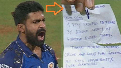 Raghu Sharma first IPL wicket emotional celebration showing message Mumbai Indians IPL 2026