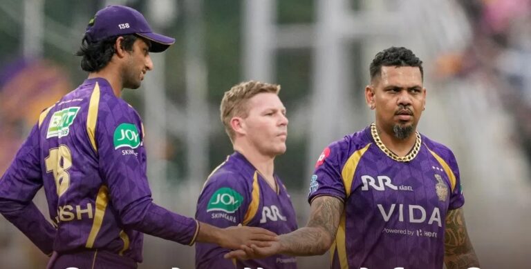 Sunil Narine celebrating after taking 200 wicket in IPL match