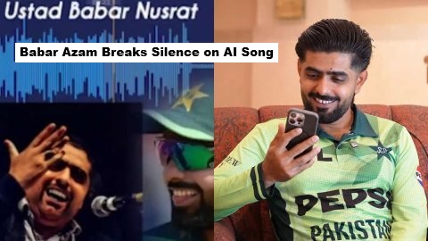 Babar Azam AI Video viral clip in which Babar Azam reacts to an AI-generated singing video and says the voice is not his