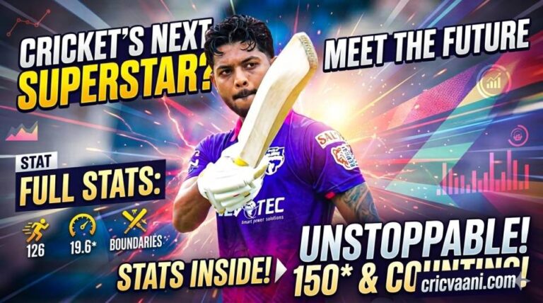 Karan Lal stats banner featuring the player with bat in hand at Eden Gardens stadium with performance charts for Bengal Pro T20 League.