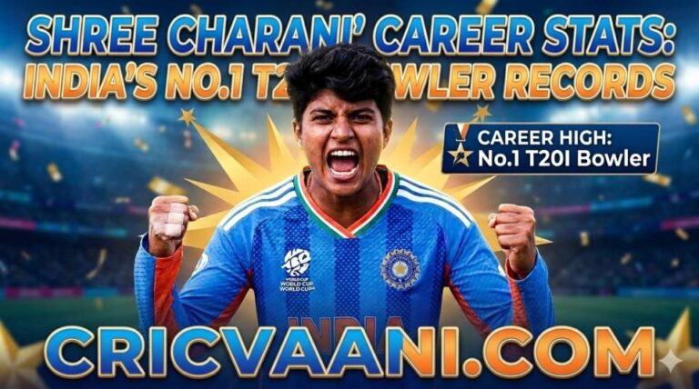 Shree Charani Career Stats and her achievement as the ICC World No. 1 T20I bowler.